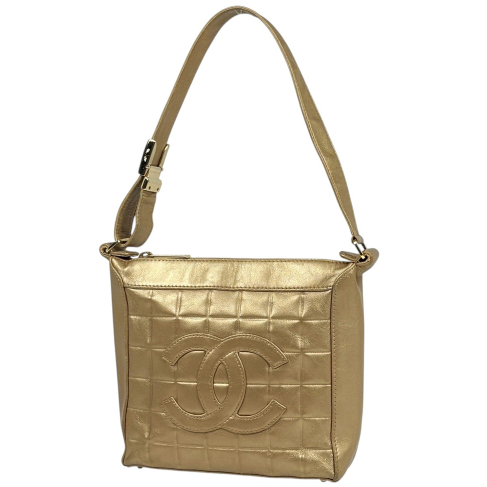 Chanel CHANEL Shoulder Bag Coco Mark Chocolate Bar Leather Gold Women's